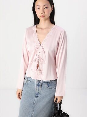 Abercrombie Lace-Trim Tie-Front Pink Women's Top